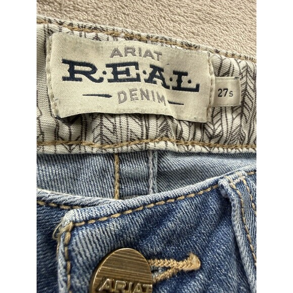 Ariat Real Jeans Women's 27S Arrow MR Boot Blue Mid Rise Stretch Embroidered - Picture 5 of 8